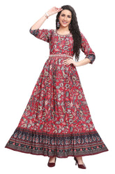 Red Modal Kalamkari Print Frock Style Kurti with Peplum Border